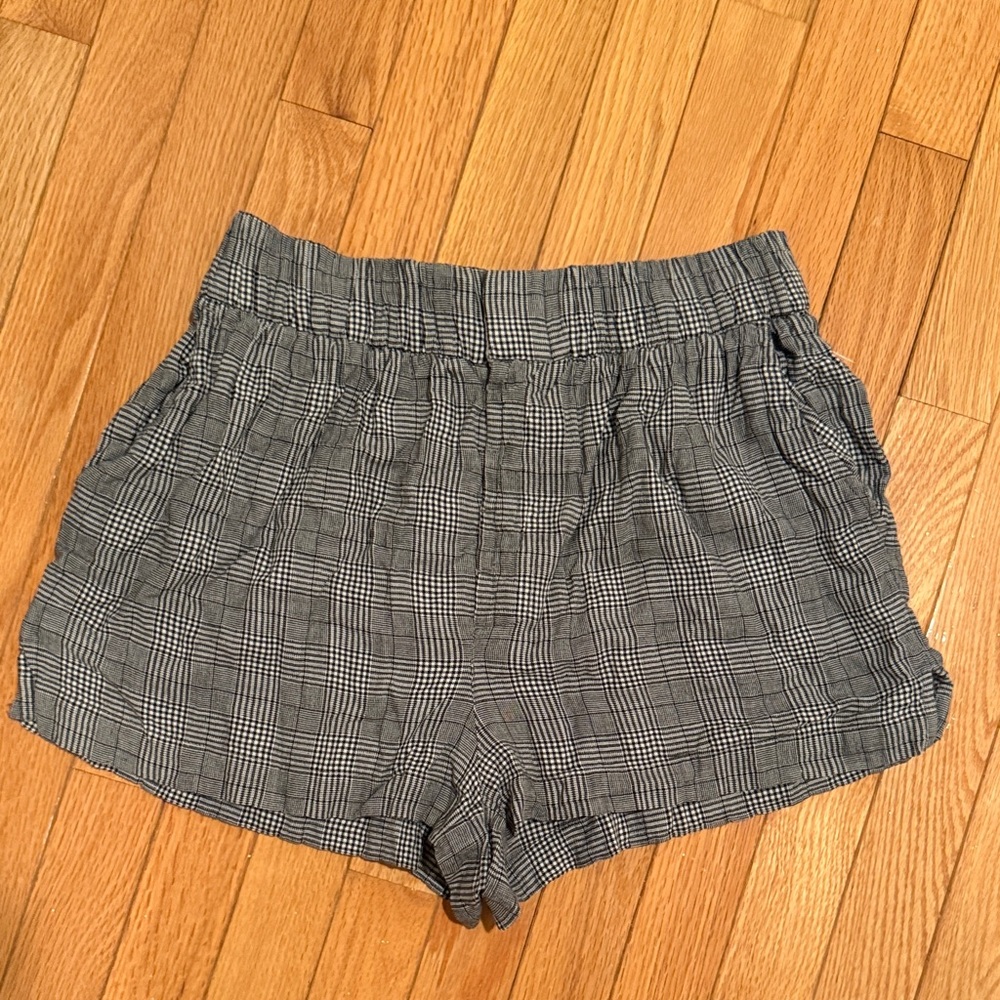 Silence + Noise Gray Plaid High Waist Shorts